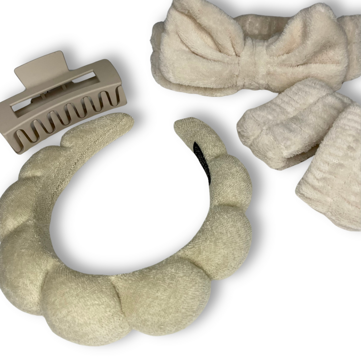 Beige 5pcs Headband, Wristbands for Skin Care with With Hair Clips
